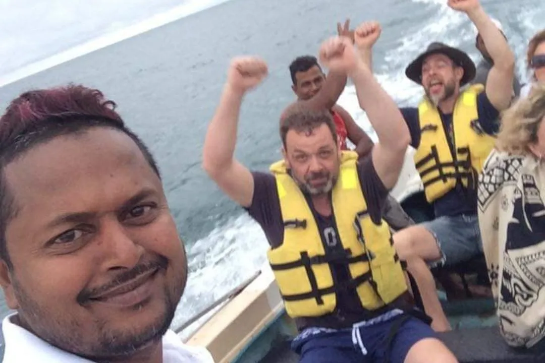 Guests on the whale-watching boat out of Mirissa